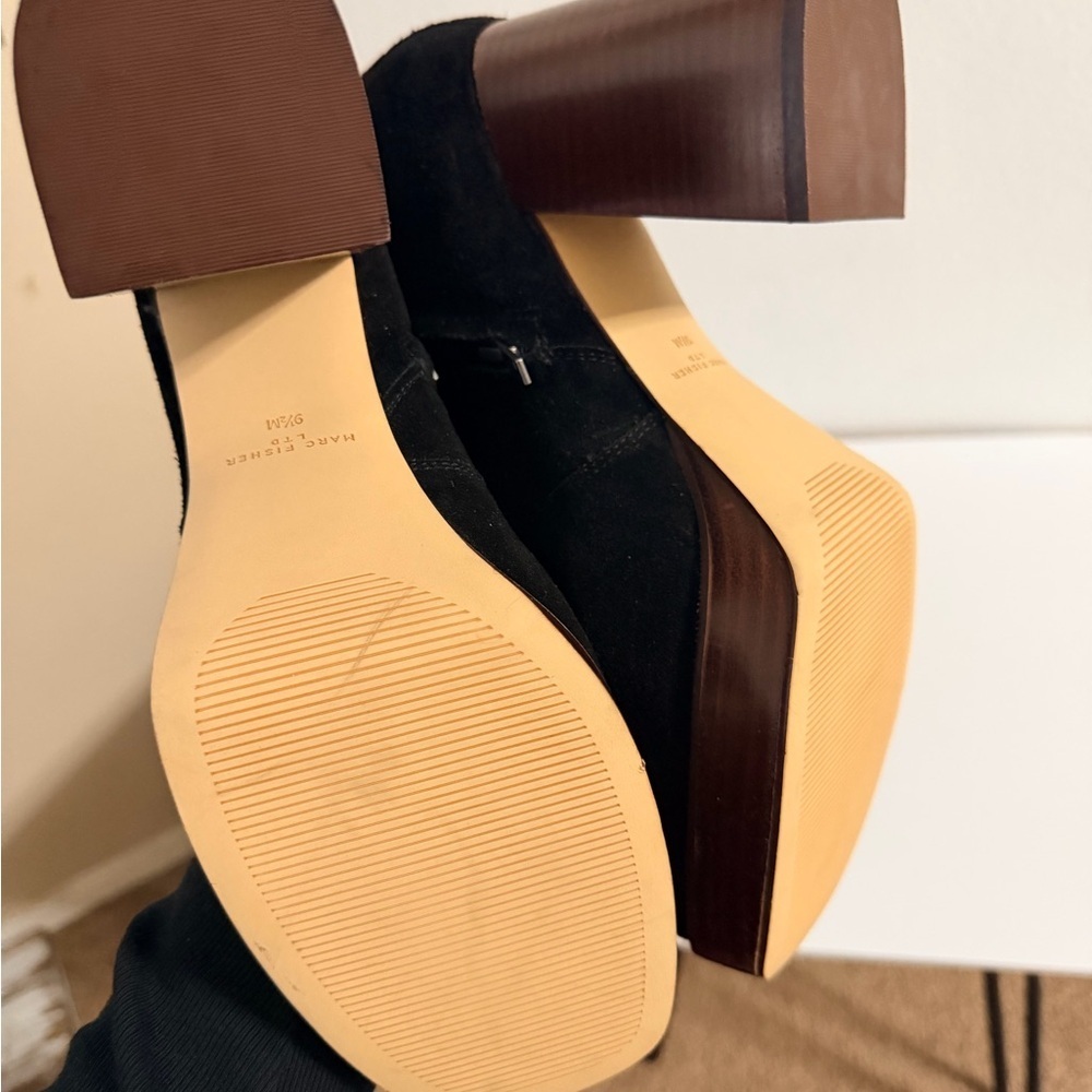 MARC FISHER Black Suede Leather MARYSA Block Heel Platform Ankle Boots Sz 9.5 - Picture 4 of 7